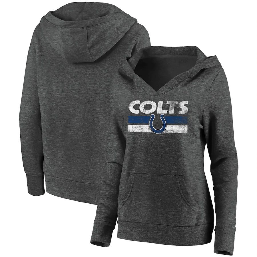 Women Indianapolis Colts Fanatics Branded Heathered Charcoal First String V-Neck Pullover Hoodie